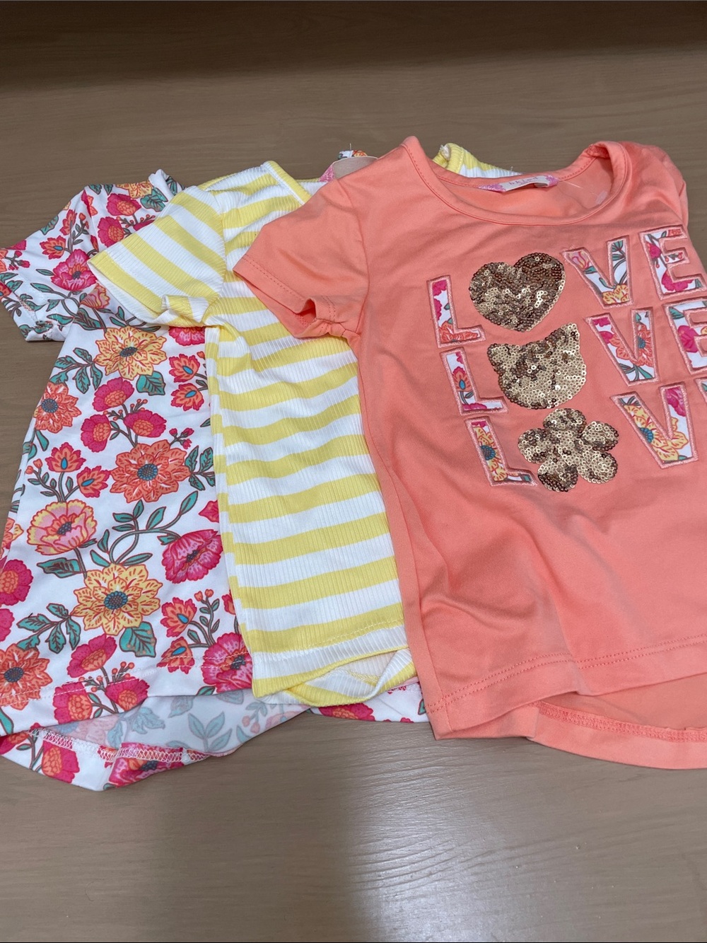 Girls' Lot of 3 Mixed Short Sleeve Tees - Coral, Yellow & Floral 4T
